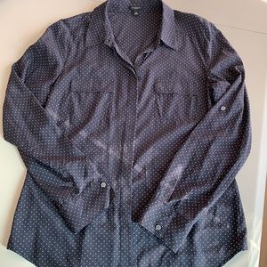 Ann Taylor polka dots black button down Silk Shirt
